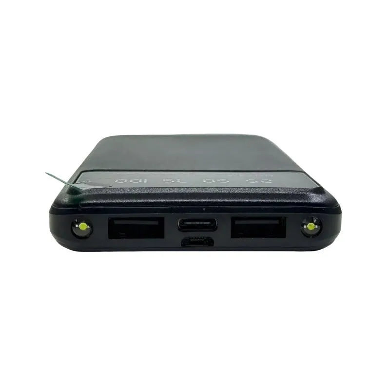 Black ultra-thin 10000mAh power bank with creative design showing compact dimensions
