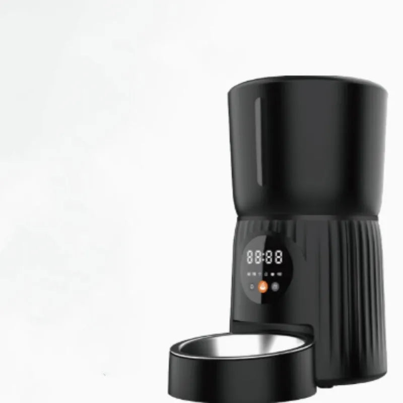 Black intelligent pet feeder with automatic timing and quantitative remote control for cats and dogs