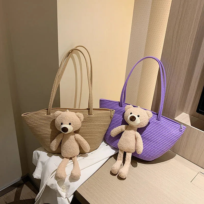 Cotton linen woven bag in dumpling shape with double shoulder straps available in six colours