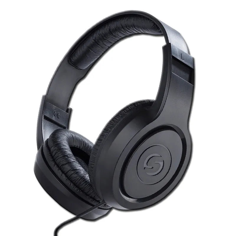 Fully enclosed headworn monitoring earphones in black industrial style, one pair