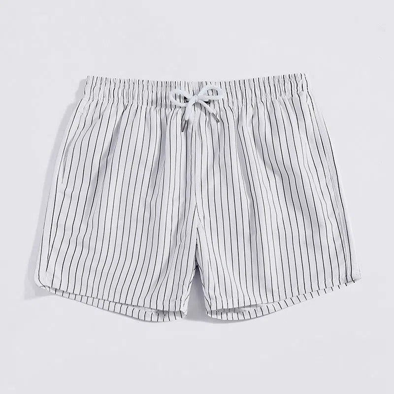 Men's white striped quick-drying beach pants with lining, loose plus size, sizes M to XXXL