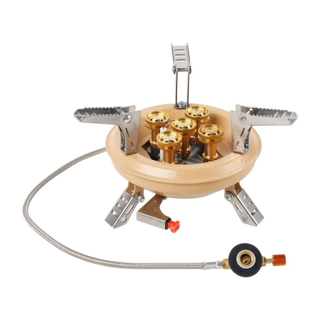 Portable windproof gas stove in black or khaki for camping and picnics, suitable for 1-2 people