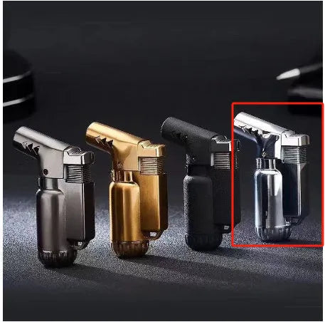 HB805-1 full metal straight punch windproof lighter in black, gold, grey, or silver finish.