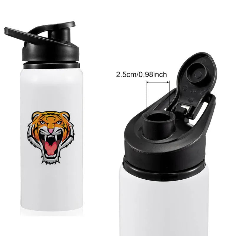 White aluminium sports water bottle for cycling with 600ml or 750ml capacity options