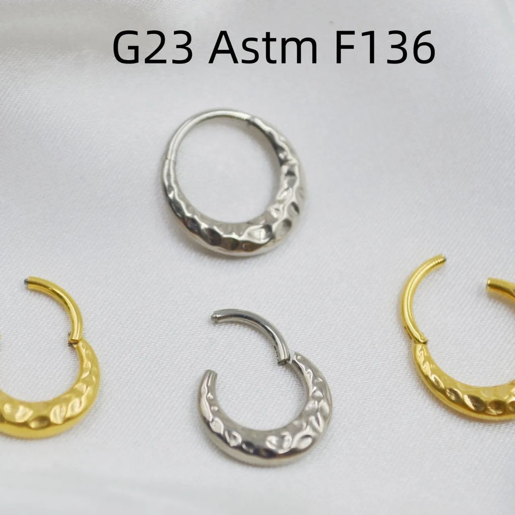 Titanium alloy ASTM F136 nose ring with concave-convex carving pattern in silver or gold colour