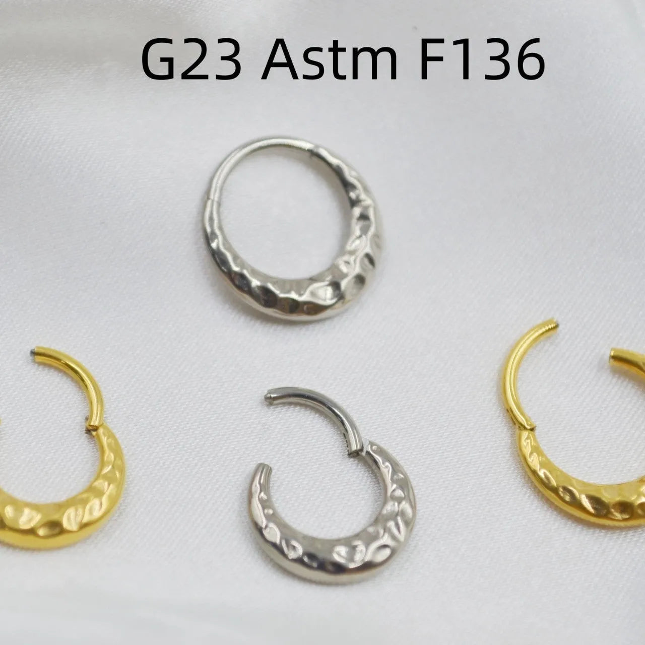 Titanium alloy ASTM F136 nose ring with concave-convex carving pattern in silver or gold colour
