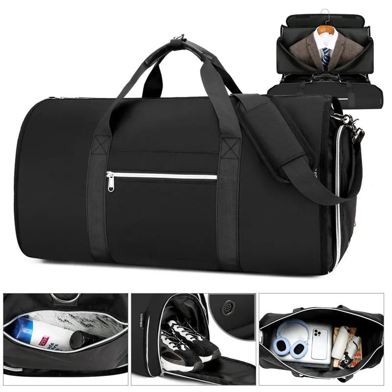 Oxford cloth sports bag in grey colour showing dry-wet separation compartments and breathable waterproof lining