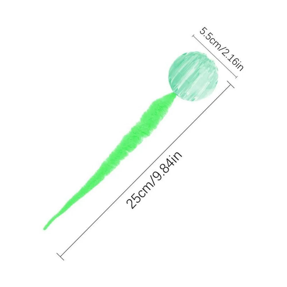 Interactive cat ball toy with bouncy TPR ball and plush worm tail in green colour
