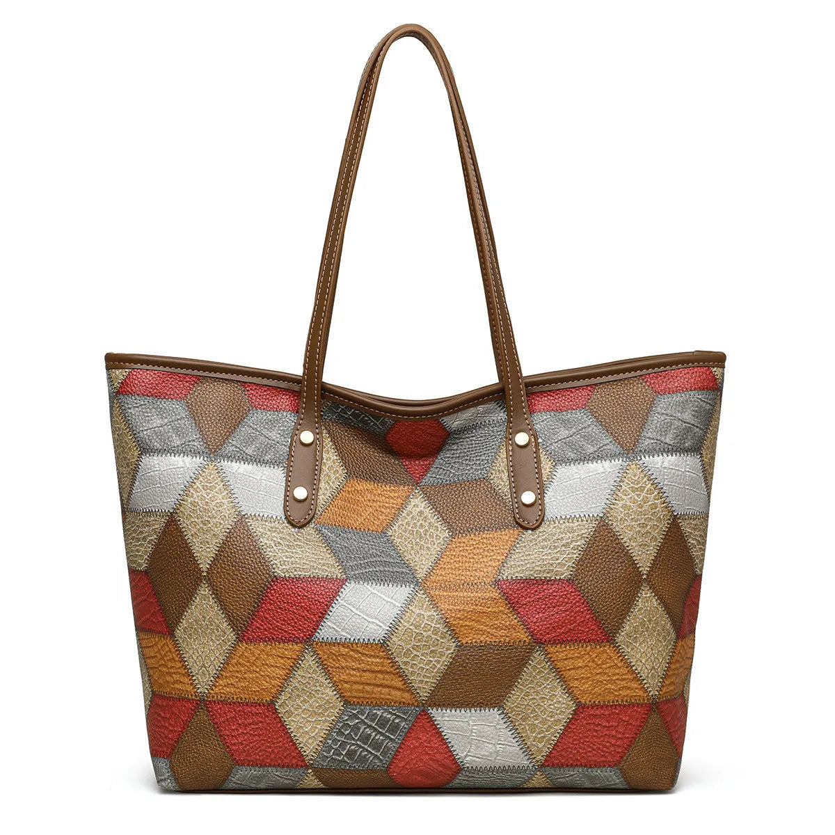 Women's large capacity PVC shoulder handbag in blue brown colour for business and travel