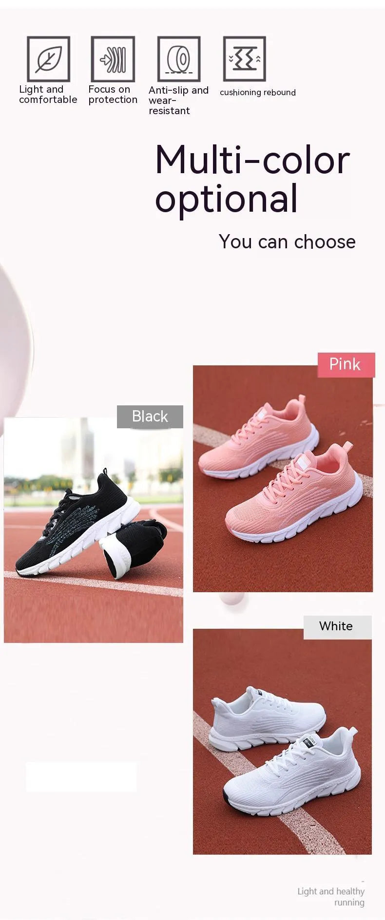 Unisex flyknit running shoes with mesh lining and EVA sole in white, black or pink, sizes 35-44