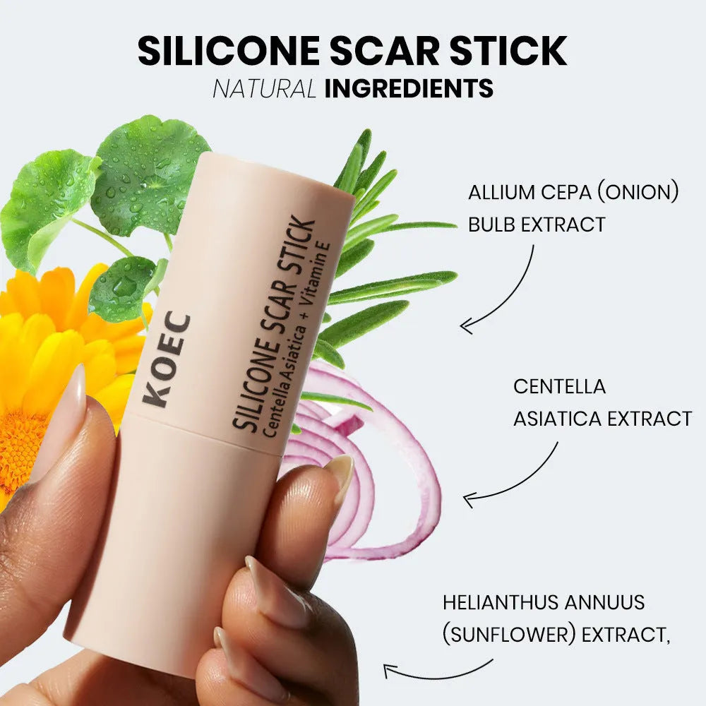 KOEC Silicone Scar Essence Stick 7g in a white twist-up tube on a clean background