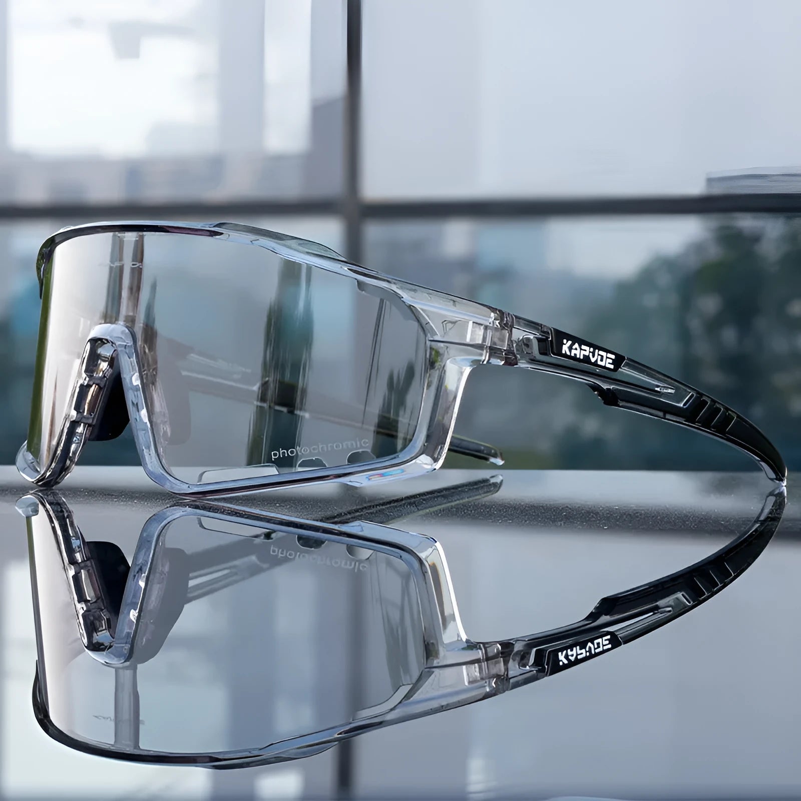 Photochromic cycling sunglasses with semi-rimless TR90 frame in multiple colour options