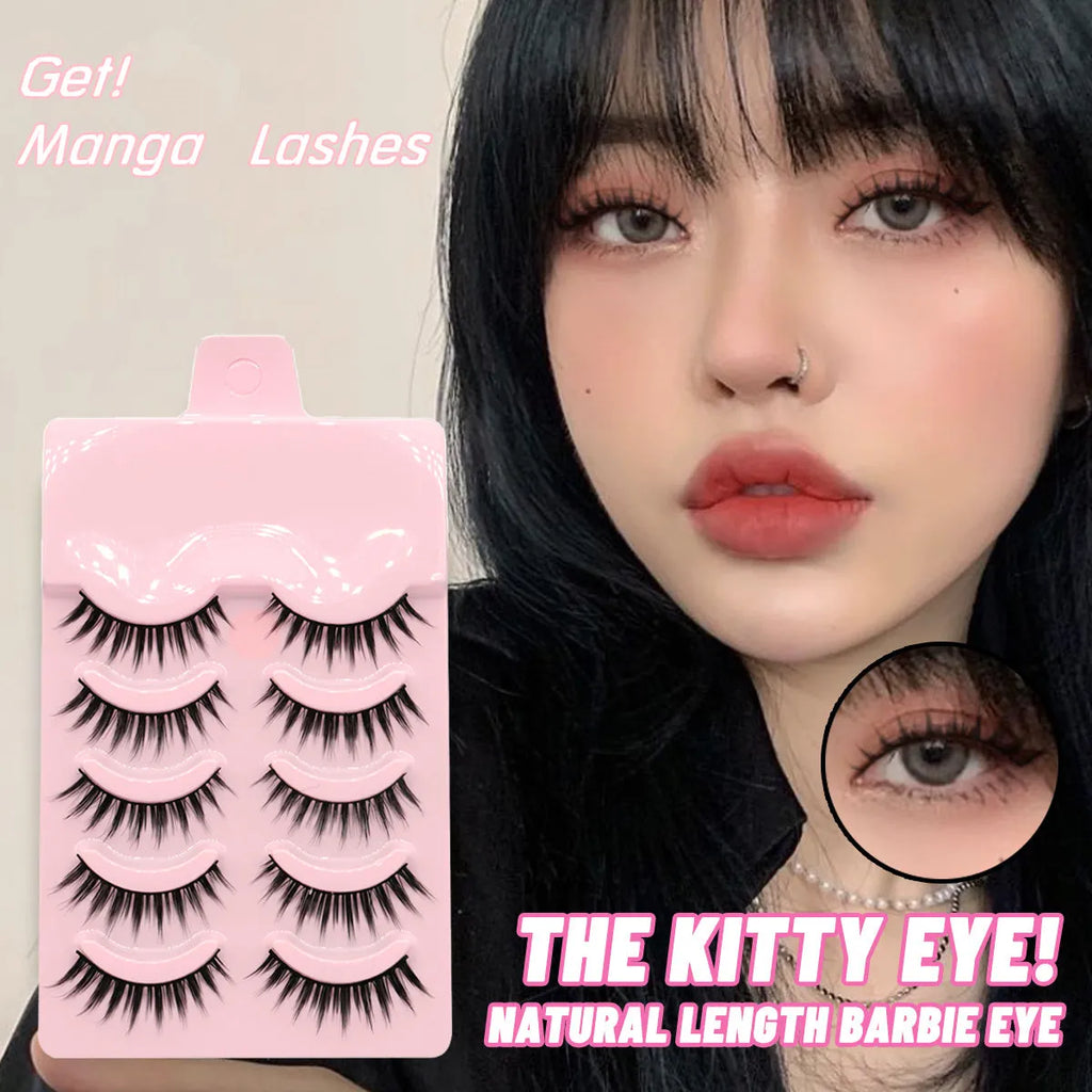 Manga style false eyelashes set showing natural wispy 007, 008 and 009 styles for anime cosplay