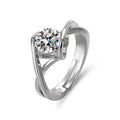 Moissanite Angel Kiss heart-shaped ring in white gold colour with adjustable opening, 1 carat or 50 points option
