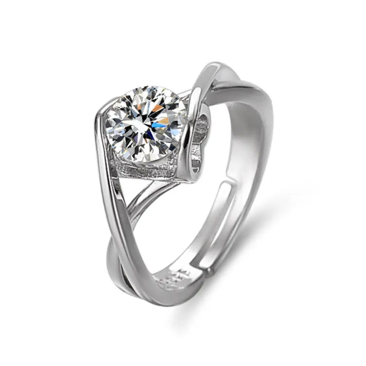 Moissanite Angel Kiss heart-shaped ring in white gold colour with adjustable opening, 1 carat or 50 points option