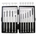 TH-6177 11-piece clock repair screwdriver set with cross and slotted heads on a grey background.