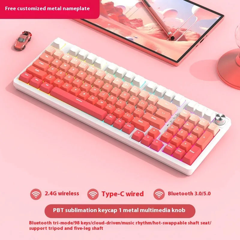 98-key wireless Bluetooth mechanical keyboard kit with metal control knob and multiple colour options