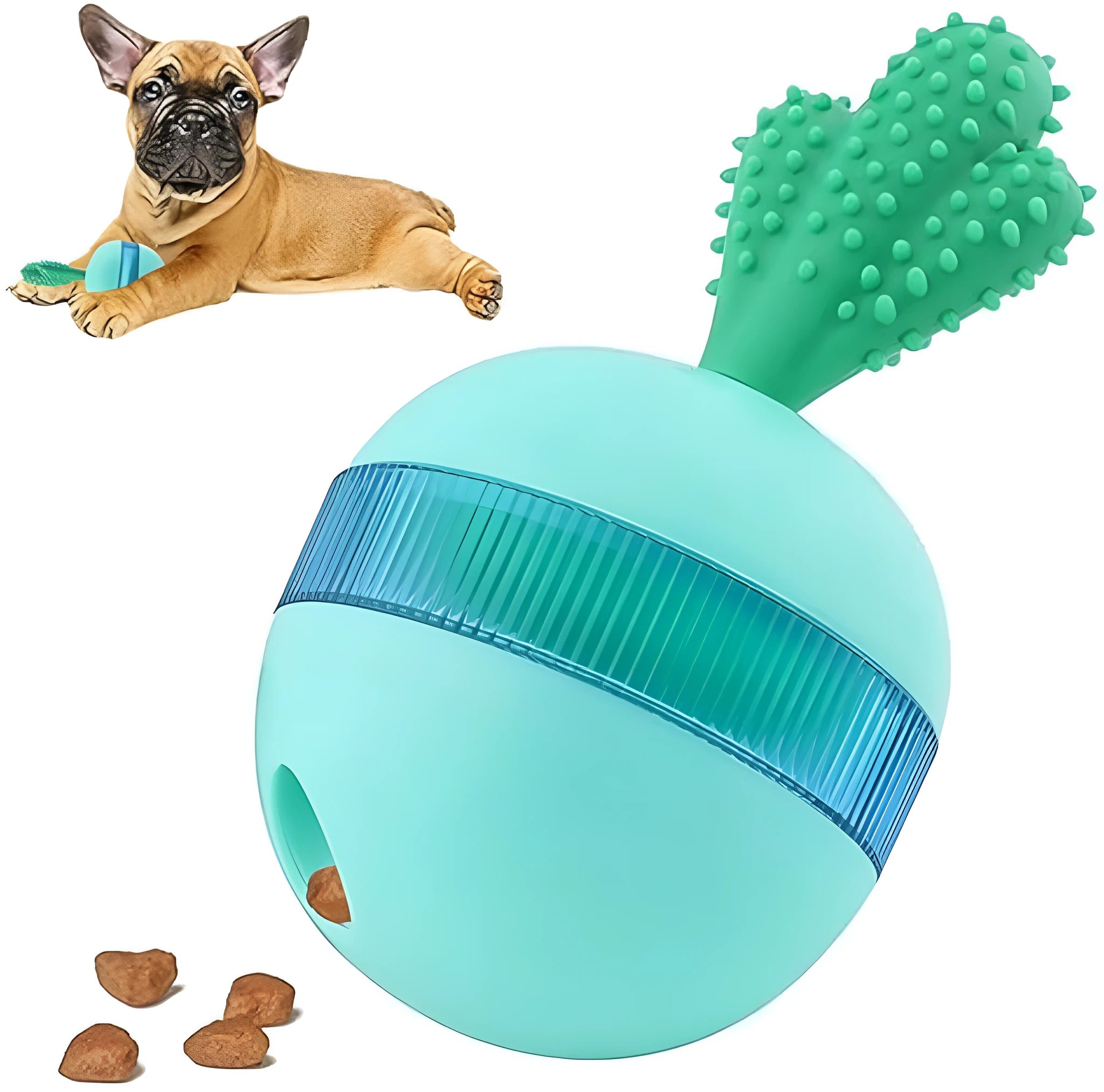 Blue durable rubber treat dispensing tumbler ball dog toy for medium large breeds