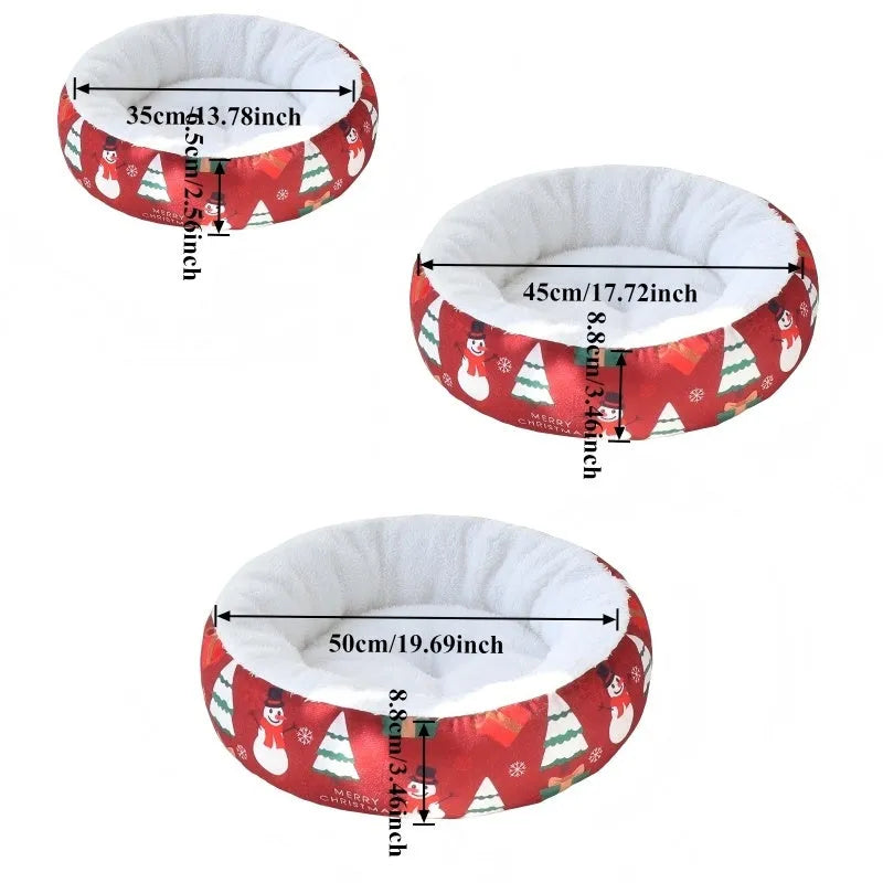 Christmas pet bed in red or green with flannel and Arctic fleece, sizes S M L for small dogs and cats