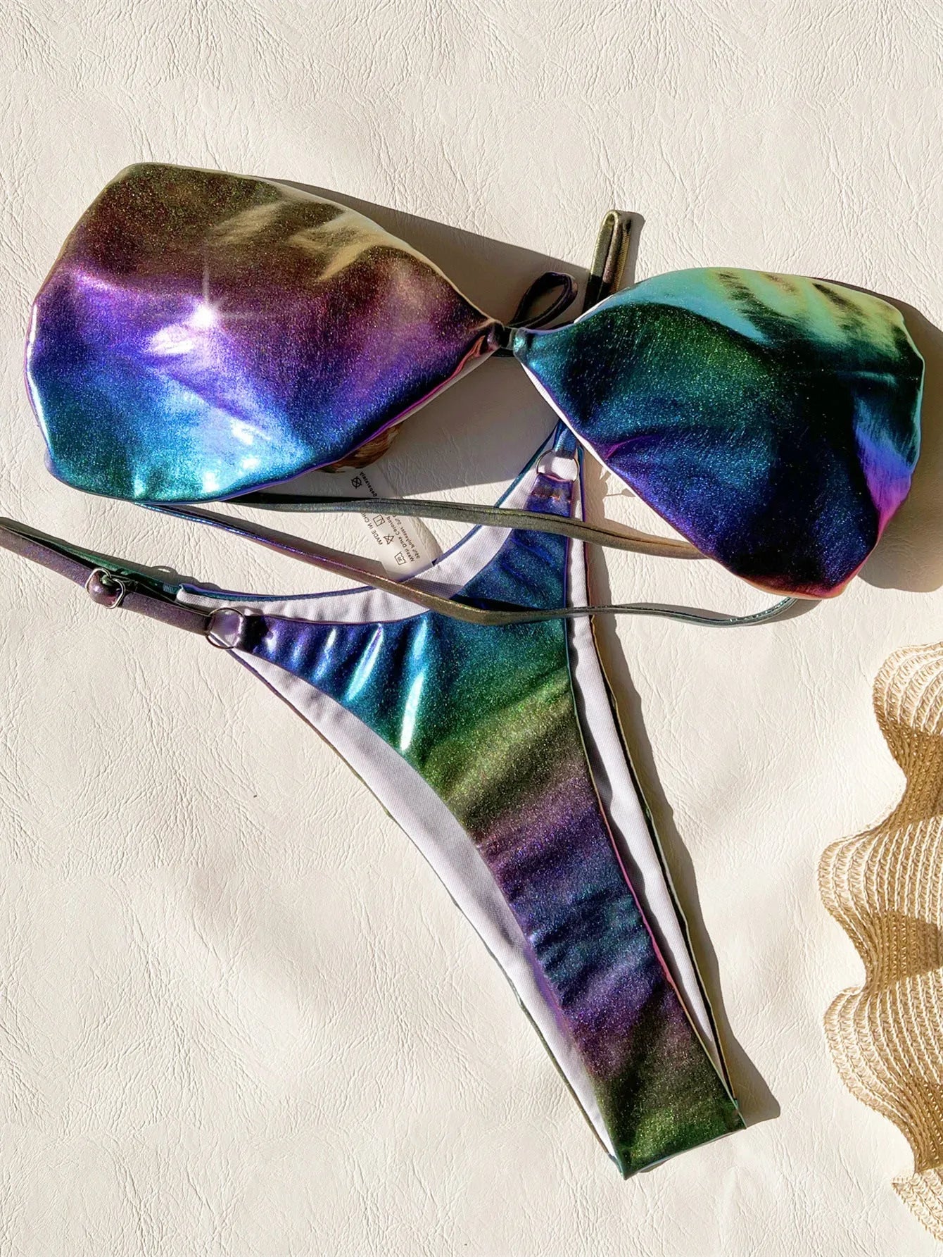 Women's gradient purple polyester bikini set for swimming with Asian sizing options