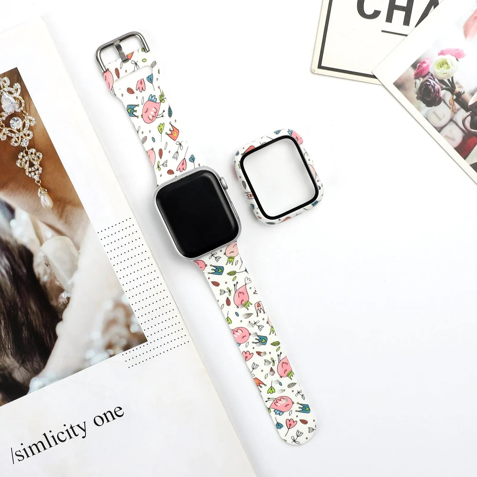 Printed pattern silicone replacement strap for Apple Watch in sizes 38mm 40mm 42mm 44mm