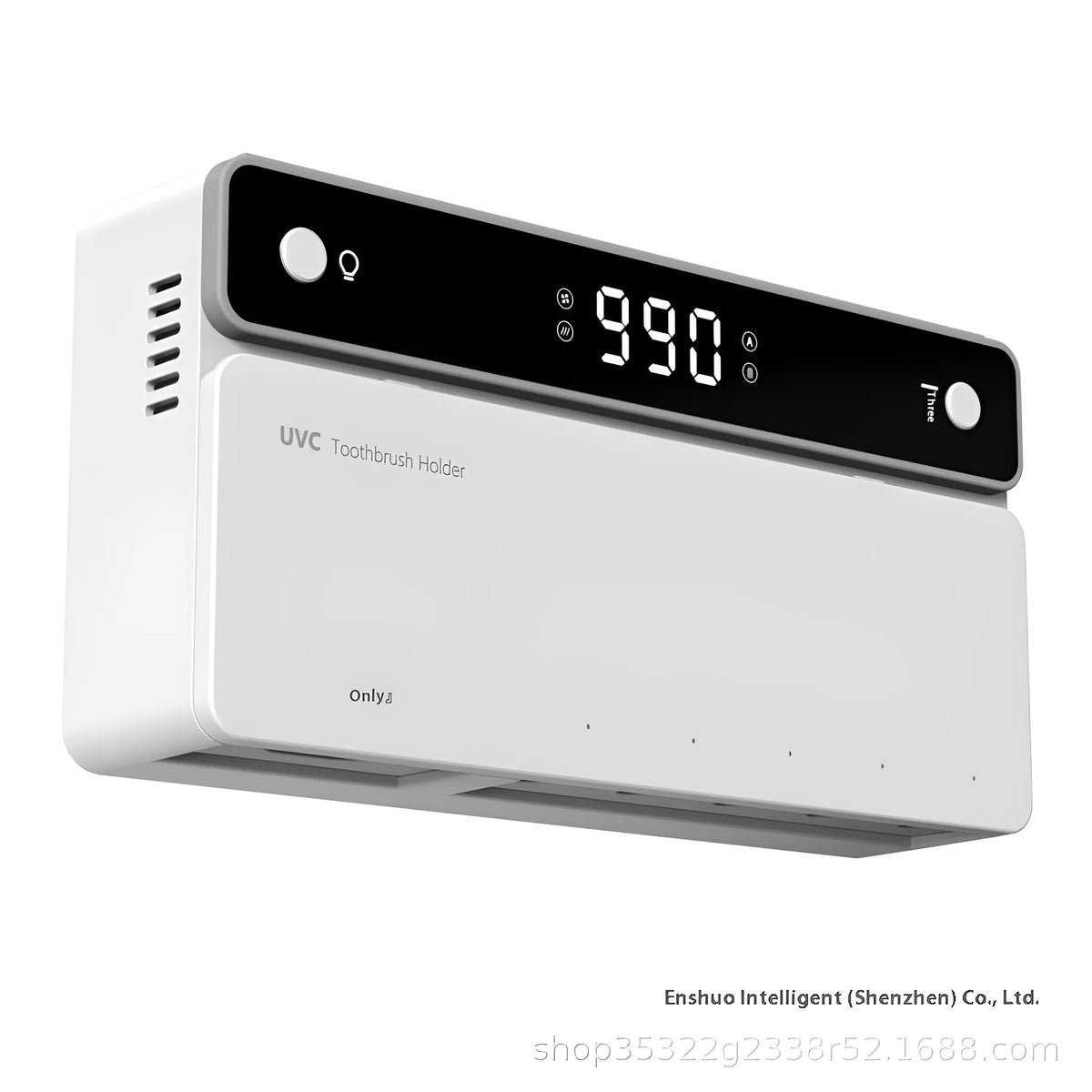 Black wall-mounted toothbrush sterilizer with UV disinfection, automatic drying, and drill-free 3M adhesive fitting