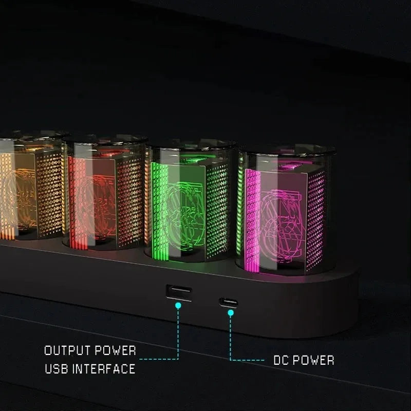 RGB Luminotron LED digital desk clock showing time display with colourful lighting effects