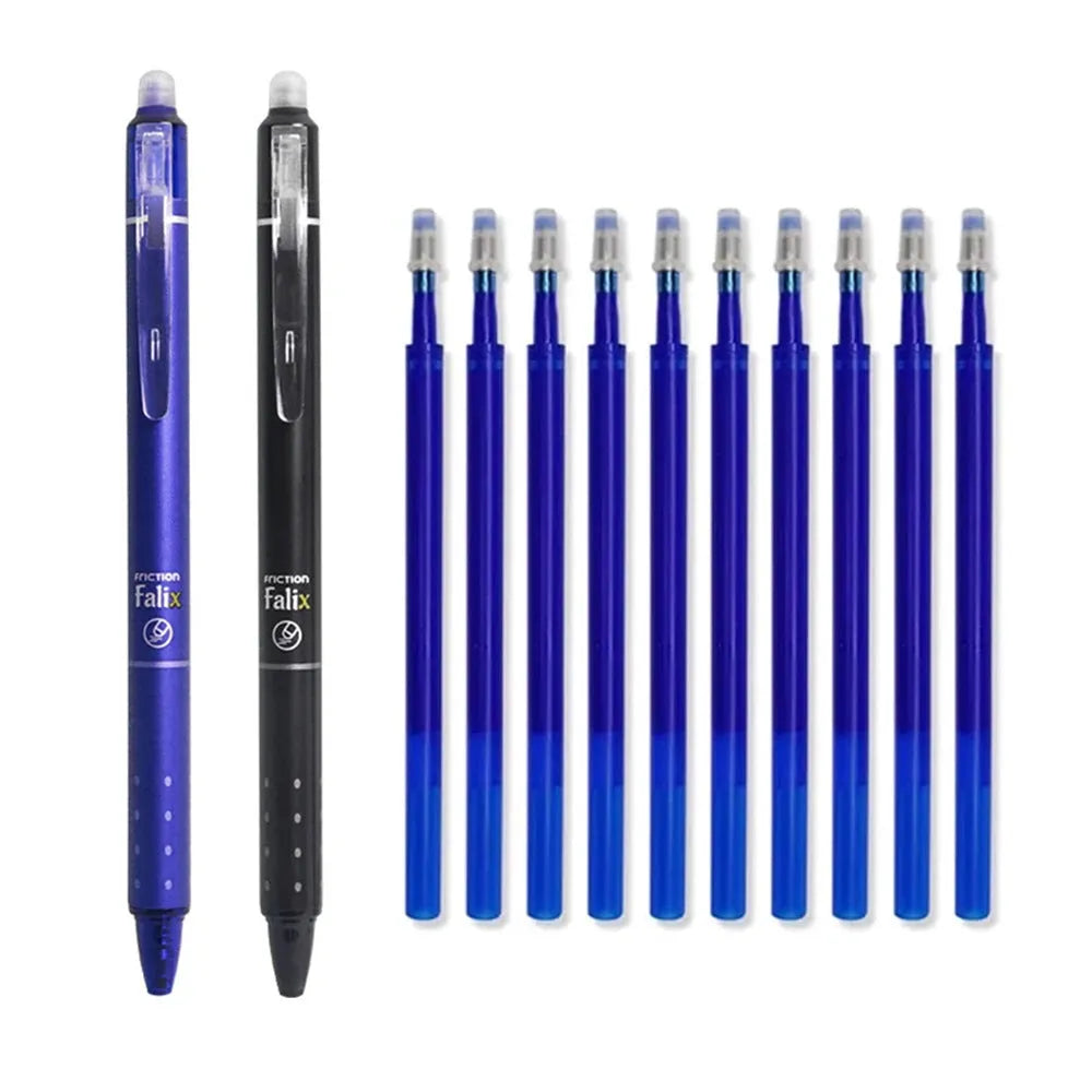 Blue and black erasable gel pen with 0.5mm stainless steel nib and plastic shell for students