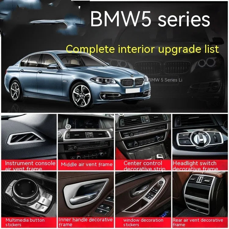 Four silver/grey ABS and stainless steel decorative trim strips for BMW 5 Series F10/F11 interior door handles.