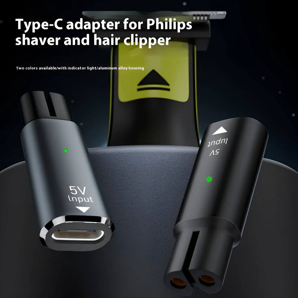 Black USB C charging adapter for electric shavers and hair clippers with 4.3V 8W output.