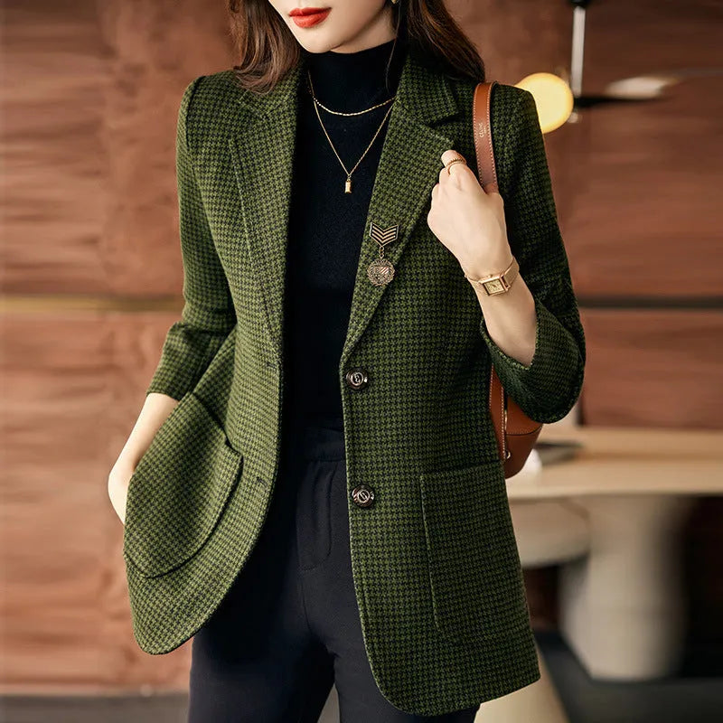 Women's Korean style long sleeve suit top with pocket in grey, green or red, sizes S to XXXL