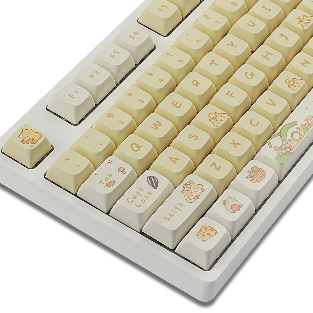 Custard Cute theme plastic keycap set for 68 75 98 100 layout mechanical keyboards in grey and yellow.