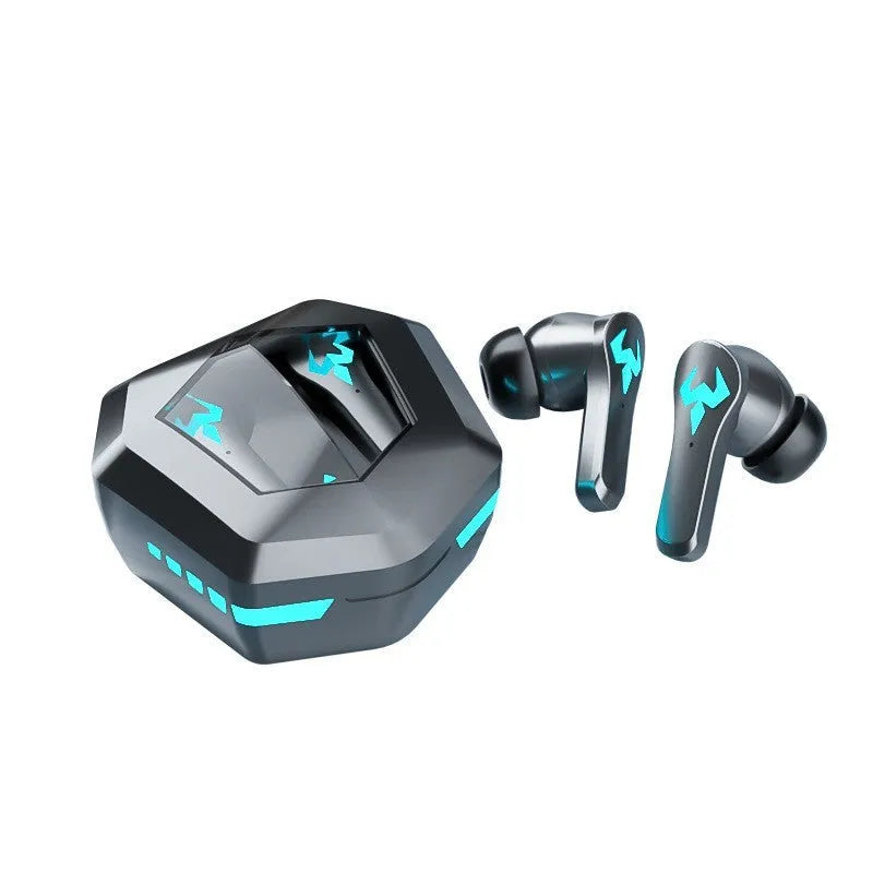Black wireless Bluetooth in-ear sports gaming headset with bilateral stereo design