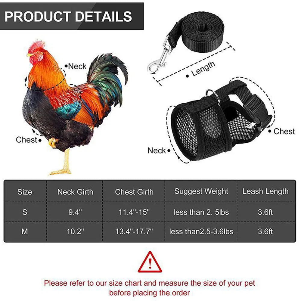 Coloured poultry vest harness and matching collar with bow set for chickens or ducks, shown with a 110cm lead rope.
