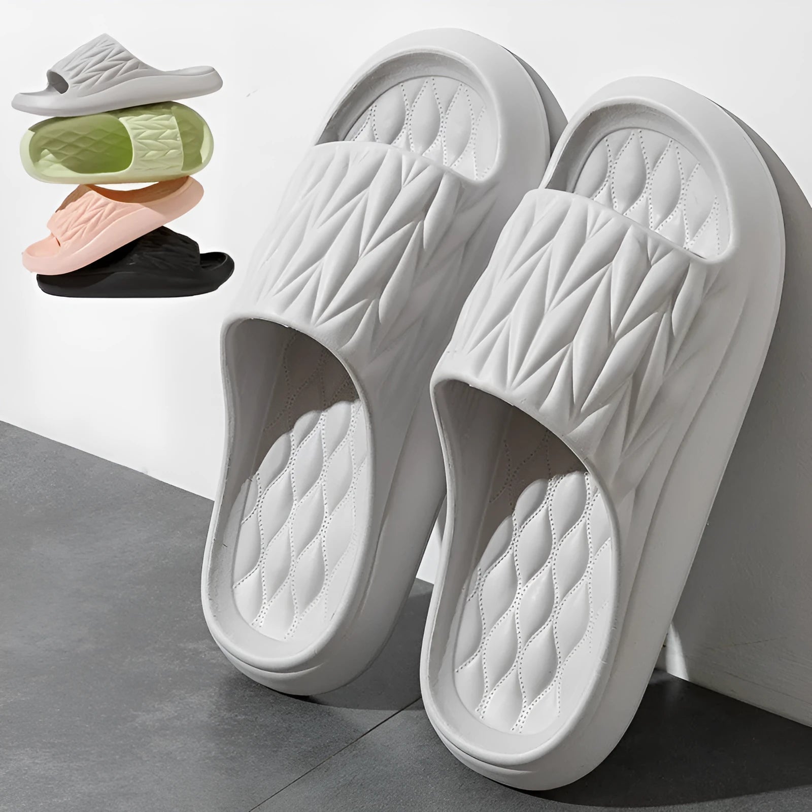 Leaf texture design EVA household slippers in various colours with non-slip soles