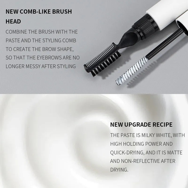 Eyebrow gel with brush applicator for natural brow shaping in white or pink colour options