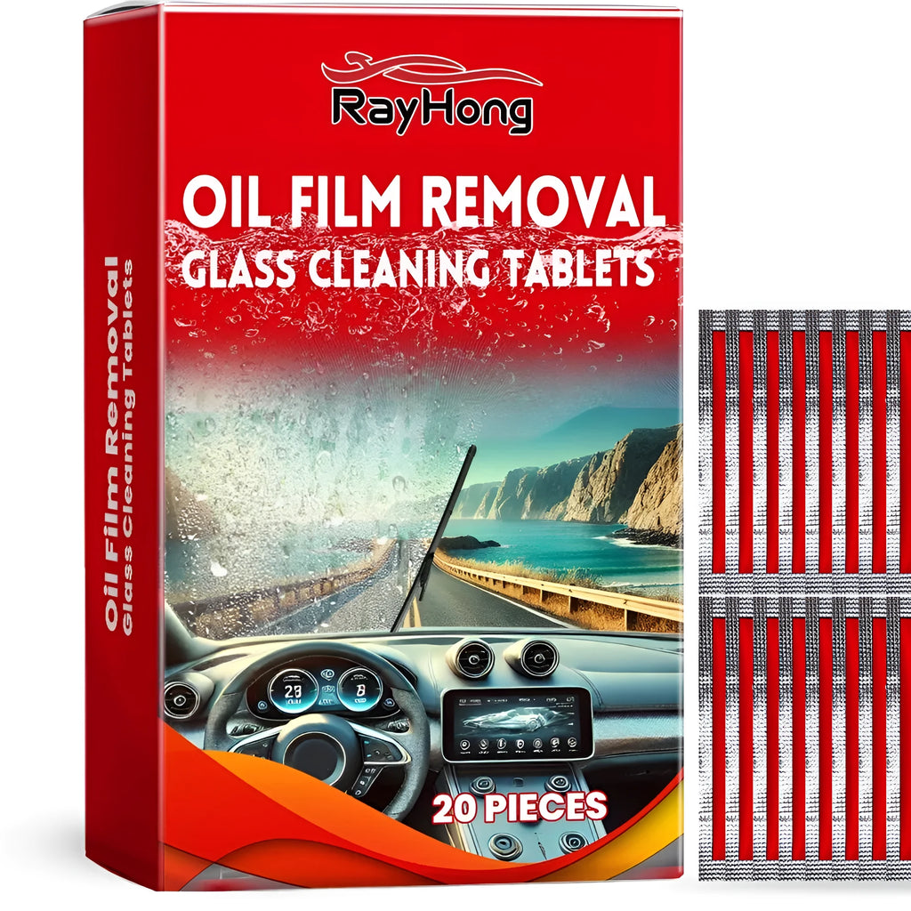 Glass cleaning tablets as 6x6cm dry sheets, available in 20 or 30 piece packs for windows and mirrors