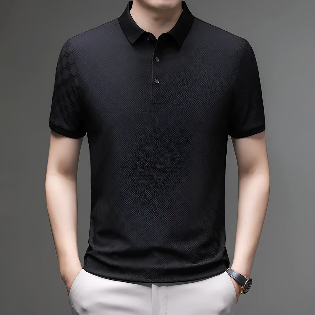 Rhombus brand thin ice silk short sleeve t-shirt in slit style, shown in black