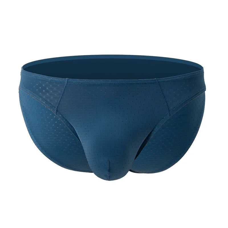 Men's low waist ice silk nylon briefs, quick drying rib weave, solid colours, sizes M-XXL