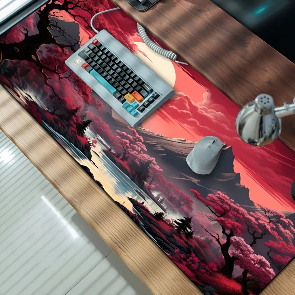 Custom anime pattern gaming mouse pad with non-slip rubber cloth base on desk