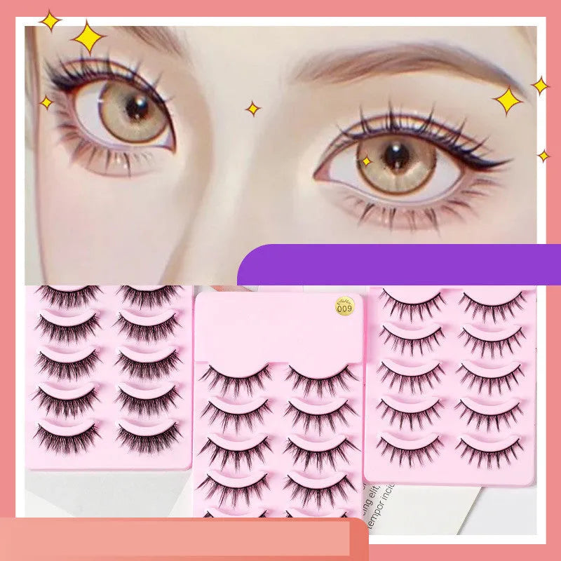 Manga style false eyelashes set showing natural wispy 007, 008 and 009 styles for anime cosplay