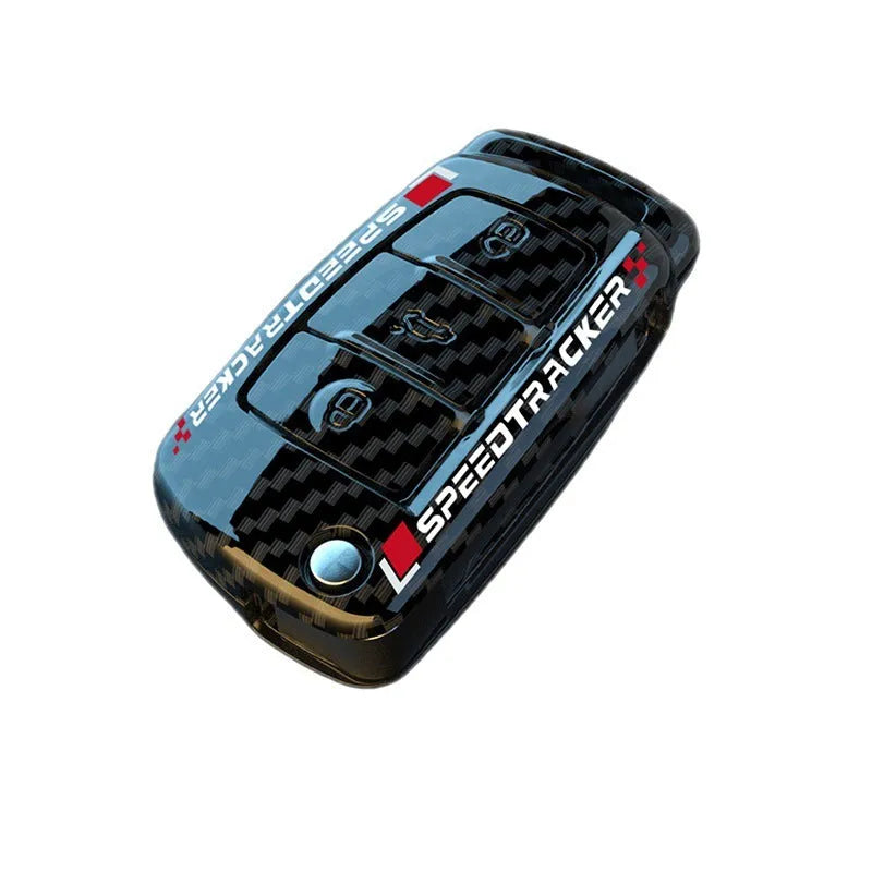 White car key cover body with carbon fibre style pattern and mirror finish made of feilin material
