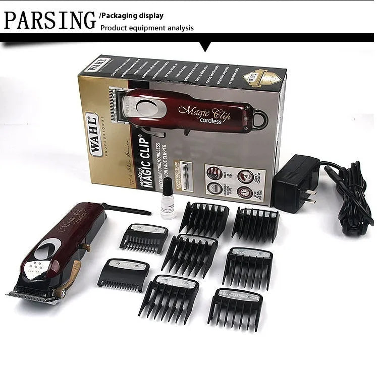 Cordless hair clipper set with stainless steel head and EU, UK, US plug adapters for home haircuts
