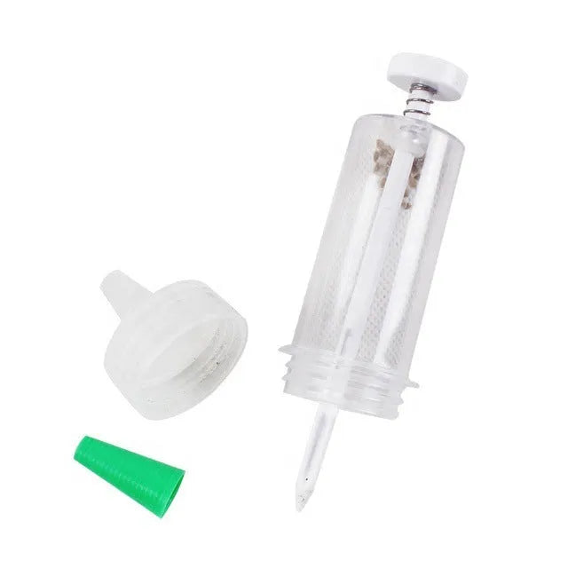 Mini seed sower 12 cm long, 3 cm diameter, PP PS ABS plastic with steel spring for pots and plug trays