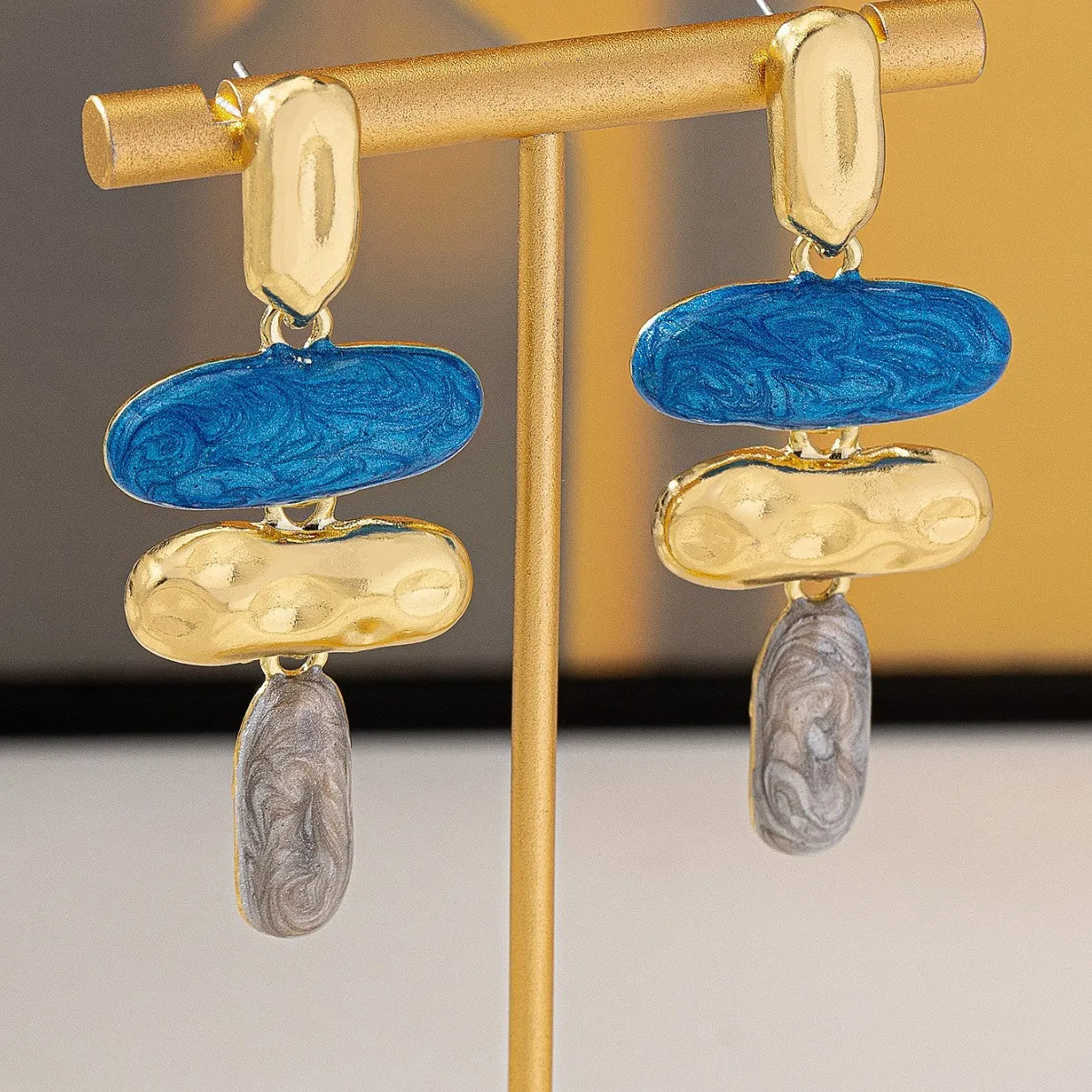 Geometric zinc alloy stud earrings with electroplated finish in multiple colour options