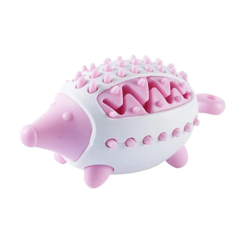 Interactive dog treat chew toy, food-leaking squeaky ball for puppies and large dogs, teeth cleaning, blue green pink