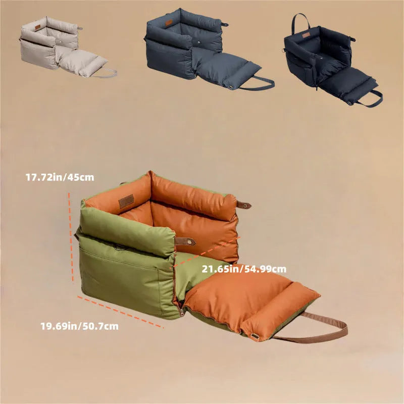 Green waterproof removable dog car nest bed with sides, shown on a car boot floor.