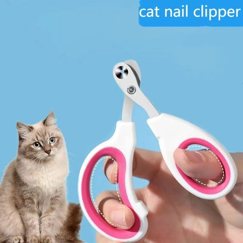 Blue pet nail clippers with circular cutting hole and cushioned non-slip handle for cats and small animals.