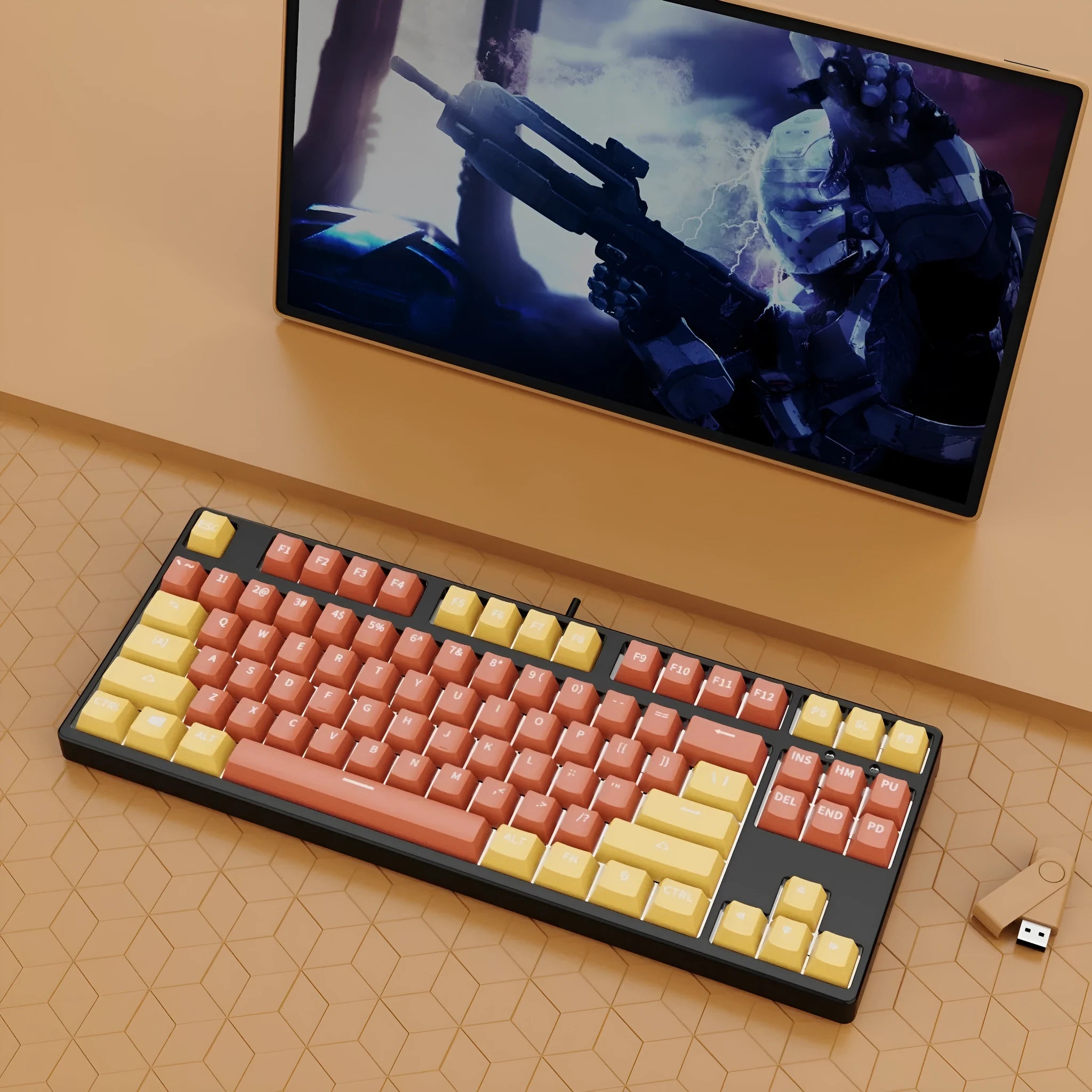 87-key mechanical gaming keyboard with dual-colour backlighting and hot-swappable switches