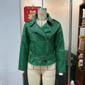 Women's black punk locomotive style jacket with a Peter Pan collar and drawstring waist.